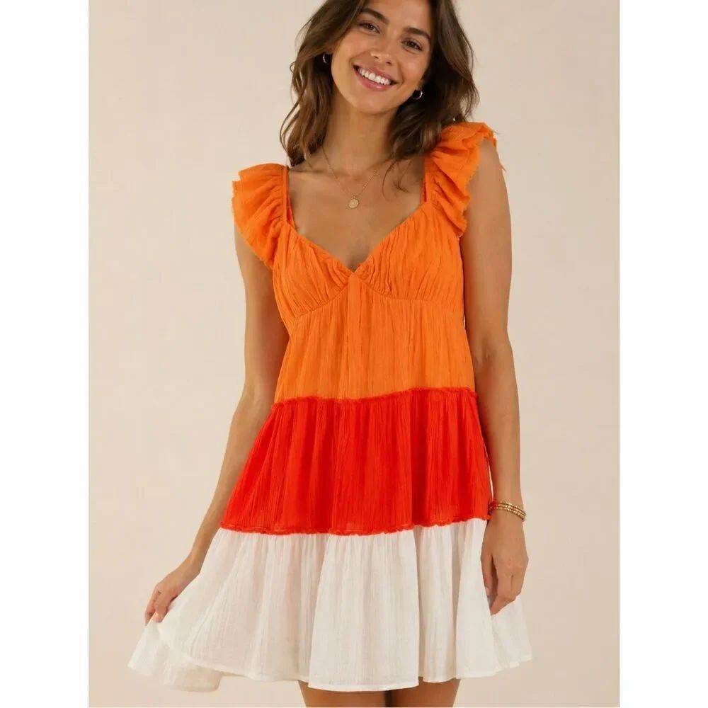 NWT✨Victoria Dunn Orange and White Colorblock Dress
